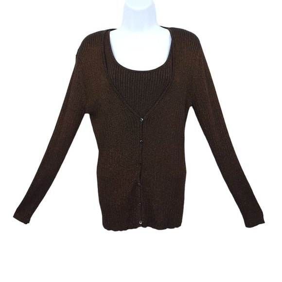 Chico's Sweaters Chicos Bronze Metallic Button Front Sweater Twin